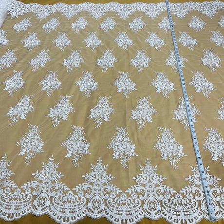 Corded Bridal Lace Fabric Embroidered Mesh