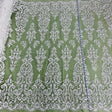 Beaded Lace Fabric Embroidered On 100% Polyester Net Mesh - Off White, Floral Sequin Embroidery, 52" Width (1 Yard)