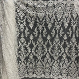 1 Yard Beaded & Sequined Lace Fabric, Ivory, Silver, and Blush