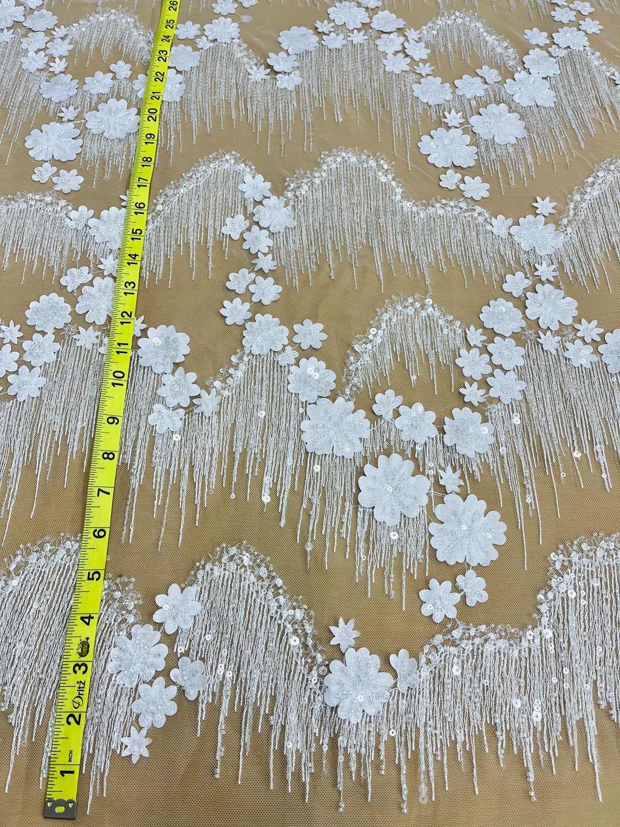 Beaded 3D Floral Lace Fabric