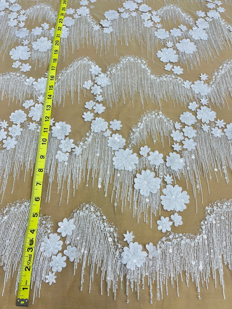 Beaded 3D Floral Lace Fabric