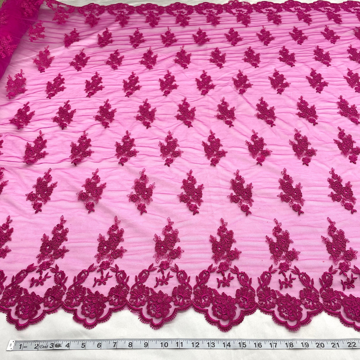 Corded Bridal Lace Fabric on Polyester Mesh