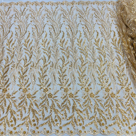 Beaded Lace Fabric on Polyester Net Mesh 50"