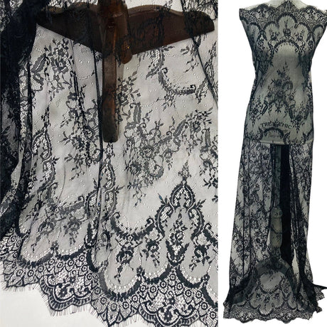 3 Yards Chantilly Embroidered Lace Fabric with Eyelash Scallop