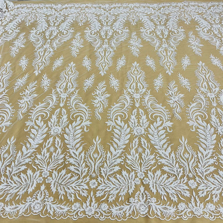 Beaded Sequined Lace Fabric Ivory