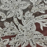 1 Yard Ivory Beaded and Corded Bridal Lace Fabric Embroidered on 100 Percent Polyester Net Mesh 51 Inch Width