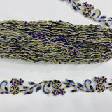 Beaded & Corded Lace Trimming Polyester Fabric - Fuchsia With Gold, Purple With Gold, Turquoise With Silver, Embroidered Net Mesh, 1" Width (1 Yard)
