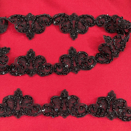 Beaded Corded Lace Trimming 2" Organza