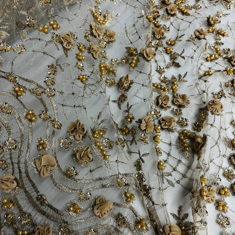 Beaded 3D Floral Lace Fabric