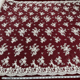 Beaded Corded Floral Lace Fabric 52" Scalloped Edges