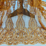 Beaded Lace Fabric on Polyester Net Mesh