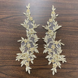 1 Pair Beaded & Corded Floral Lace Applique 13" x 4" Each Side