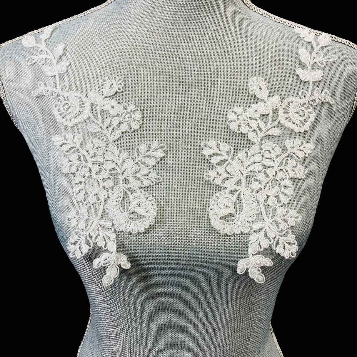 Corded Floral Applique 100% Polyester Net 9" x 3"