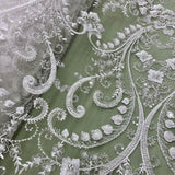 1 Yard Beaded Lace Fabric Embroidered on 100% Polyester Net Mesh