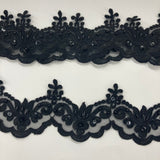 Beaded & Corded Lace Trimming Embroidered On 100% Polyester Organza Fabric - Aqua, 3" Width (1 Yard)
