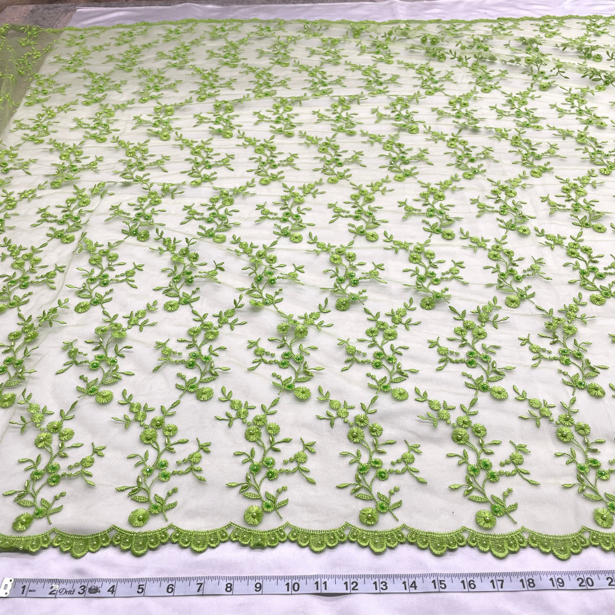 Beaded Lace Fabric on Polyester Net Mesh 54"