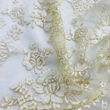 1 Yard Ivory with Gold Beaded Lace Fabric Embroidered on Polyester Net Mesh 54 Inch Width