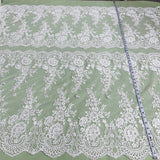 1 Yard Corded Bridal Lace Fabric Embroidered on Polyester Net Mesh