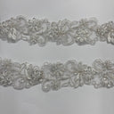 Beaded Corded Lace Trimming Embroidered On 100% Polyester Organza Fabric - 2" Width, 21 Colors (1 Yard)