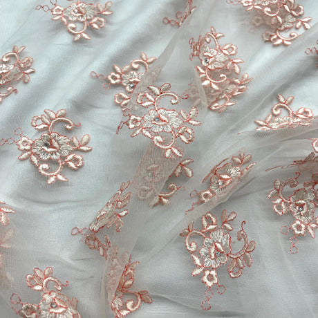Beaded Lace Fabric Embroidered On 100 Percent Polyester Net Mesh - Black With Lilac, 52" Width (1 Yard)