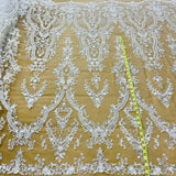 Beaded Lace Fabric on Polyester Net Mesh