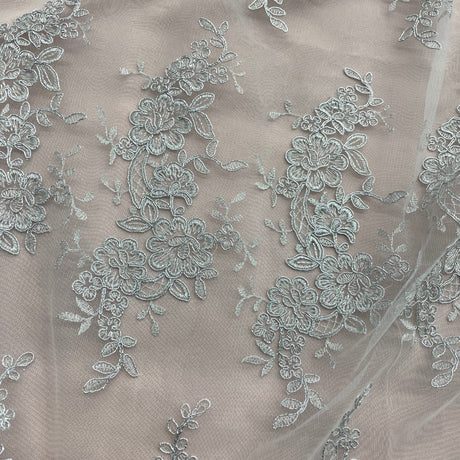 Corded Bridal Lace Fabric on Polyester Mesh