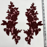 Beaded Corded Floral Lace Applique on Polyester Net Mesh