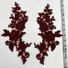 Beaded Corded Floral Lace Applique on Polyester Net Mesh
