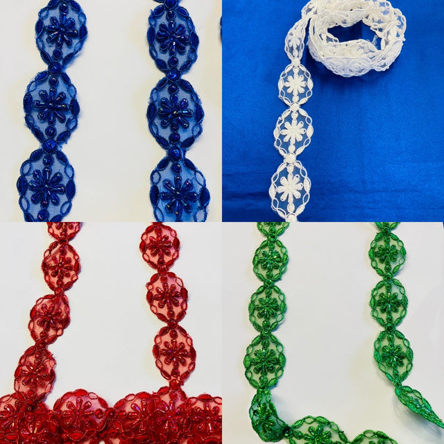 Beaded Corded Lace Trim 100% Polyester Net Mesh 1.5"