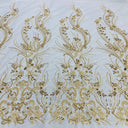 Beaded Lace Fabric on Polyester Net Mesh