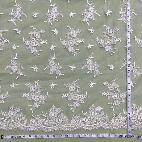 Corded Bridal Lace Fabric on Polyester Net Mesh