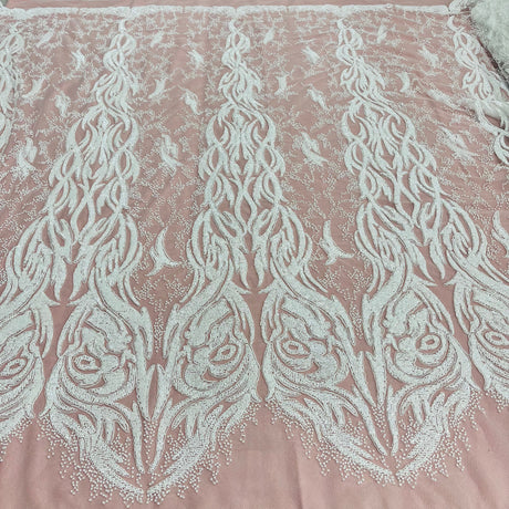 Beaded Corded Bridal Lace Fabric