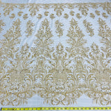 1 Yard Beaded Lace Fabric Embroidered on 100% Polyester Net Mesh, 5 Colors