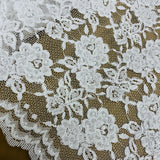 1 Yard Elegant Beaded and Corded Lace Fabric Embroidered on 100% Polyester Net Mesh White