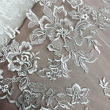 Corded Bridal Lace Fabric - Embroidered Floral Design, 53" Width (1 Yard)