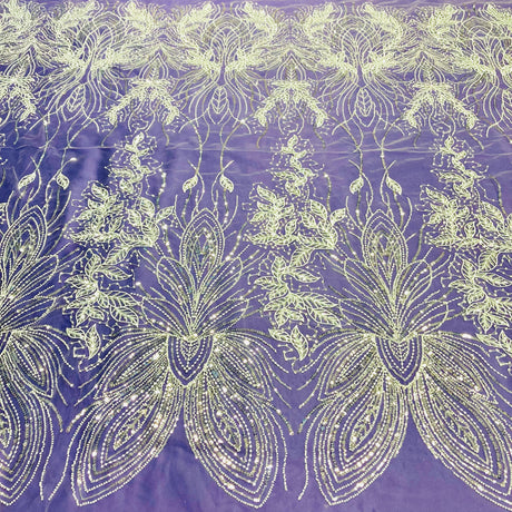 Beaded Lace Fabric on Polyester Net Mesh