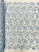 Estrella Corded Flowers Embroider With Sequins Mesh Lace Fabric - Floral Embroidered, Double Scallop, 50-54" Width, 36" Length (1 Yard)