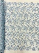 Estrella Corded Flowers Embroider With Sequins Mesh Lace Fabric - Floral Embroidered, Double Scallop, 50-54" Width, 36" Length (1 Yard)
