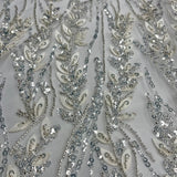 Beaded 3D Floral Lace Fabric Ivory Silver