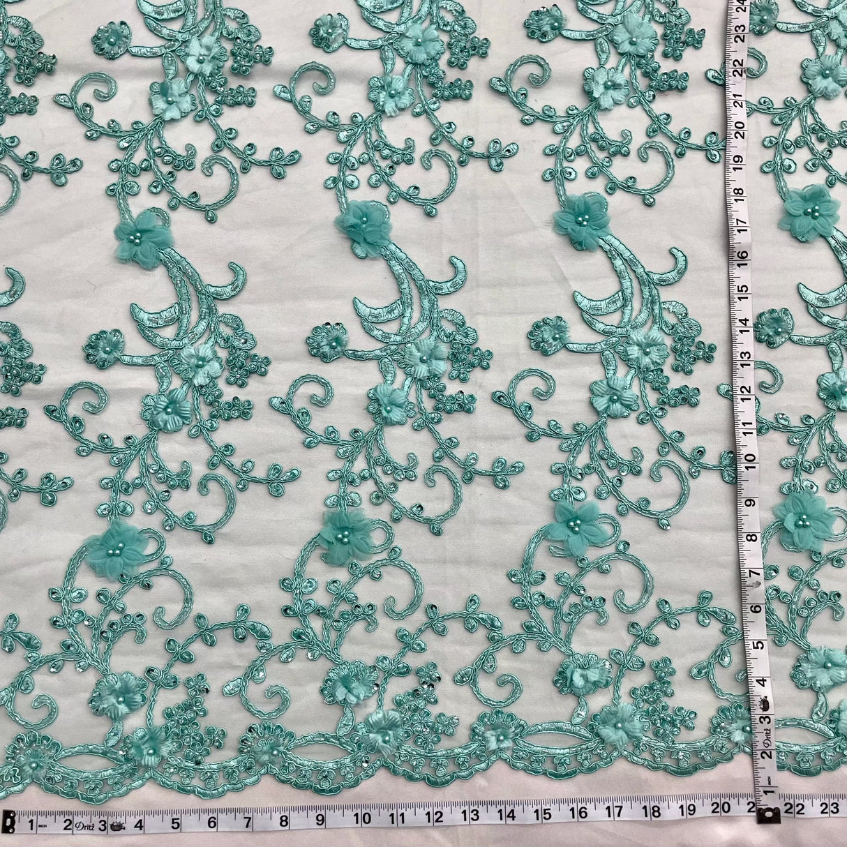Beaded 3D Floral Lace Mesh