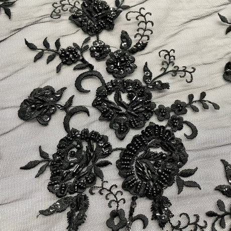 Black Beaded Sequined Lace Fabric 52"