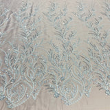 Beaded Lace Fabric Embroidered On 100 Percent Polyester Net Mesh - Gold, Silver, Ivory, White, 51" Width (1 Yard)