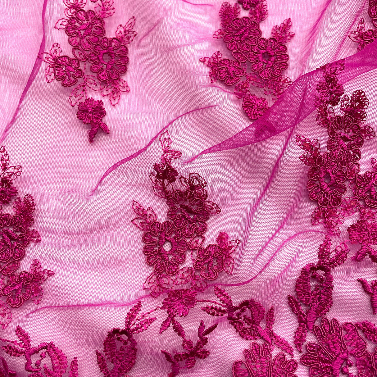 Corded Bridal Lace Fabric on Polyester Mesh
