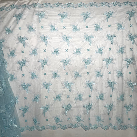 1 Yard Silver Beaded Lace Fabric Embroidered on Polyester Net Mesh for Wedding and Evening Gowns – 52"