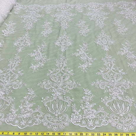 Beaded Lace Fabric Embroidered on Polyester Net Mesh