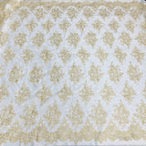 1 Yard - Corded Bridal Lace Fabric Embroidered on 100% Polyester Net Mesh - 54"