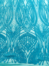 Feather Damask Shiny Sequin Design 4 Way Stretch Mesh Fabric - Iridescent Sequin Embroidered Mesh, 48-50" Width, 36" Length (1 Yard)
