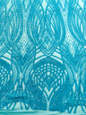 Feather Damask Shiny Sequin Design 4 Way Stretch Mesh Fabric - Iridescent Sequin Embroidered Mesh, 48-50" Width, 36" Length (1 Yard)