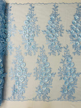 Rosa 3D Floral Design With Rhinestones Polyester Fabric - 3D Floral Embroidered Mesh Lace, 54" Width (1 Yard)