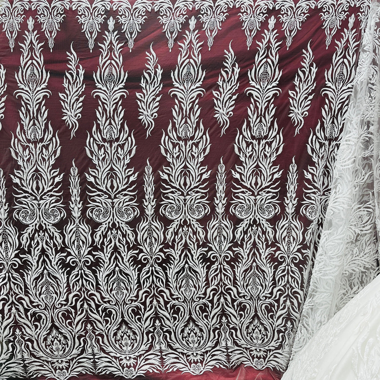 Beaded Lace Fabric on Polyester Net Mesh